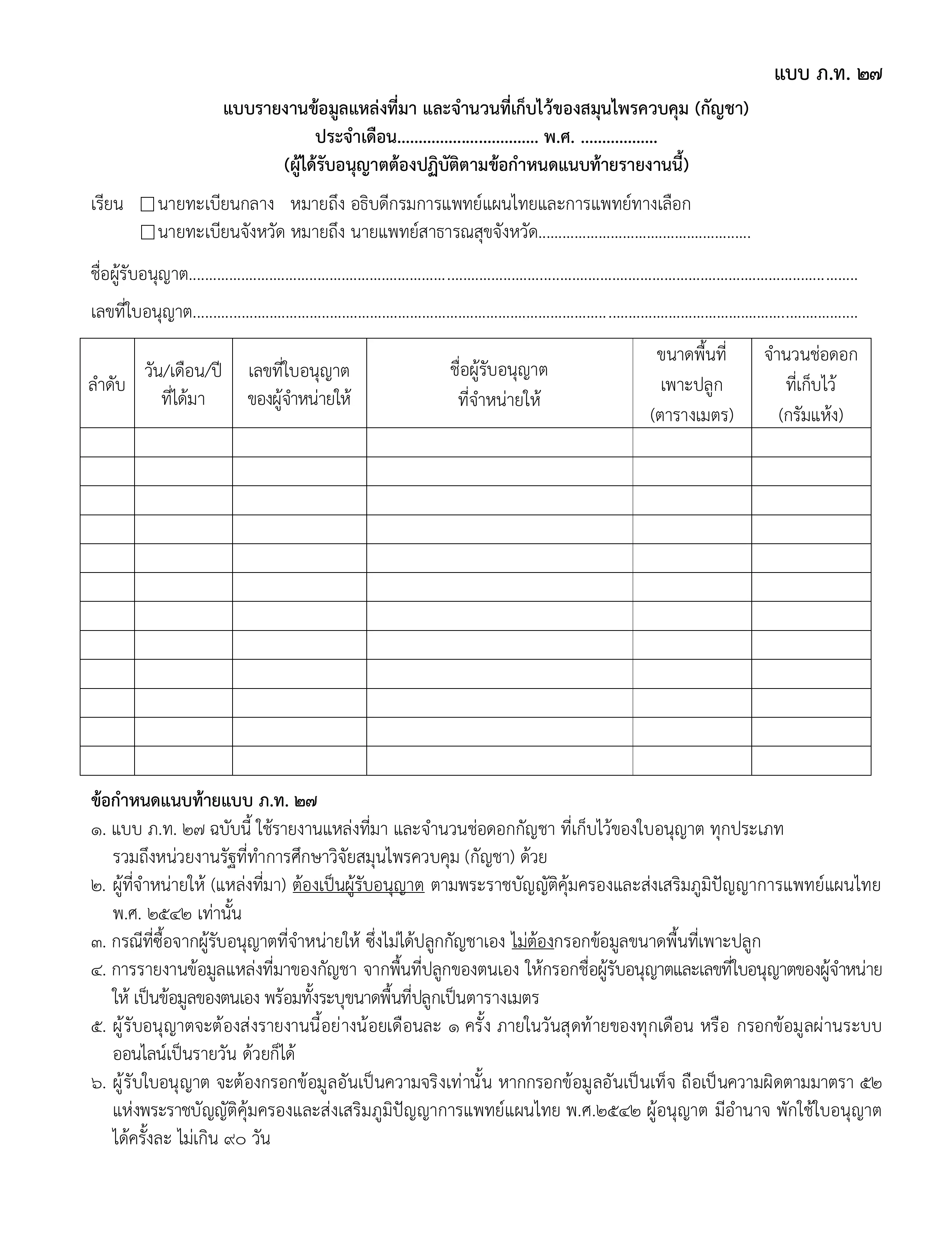 ภ.ท.27: รายงานแหล่งที่มาและจำนวนที่เก็บไว้